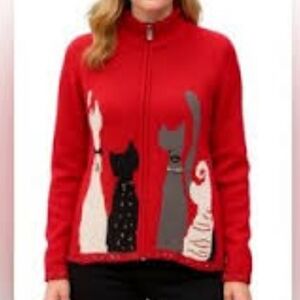 Coldwater Creek Women's Red Cat Design Sweater